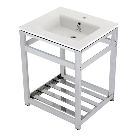 Kingston Brass VWP2522A1 25" Ceramic Console Sink (1-Hole), White/Chrome VWP2522A1